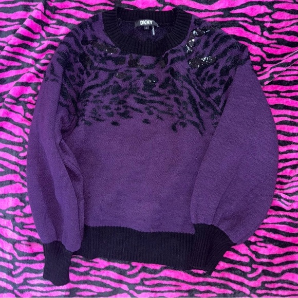 DKNY Purple and Black Knit Sweater - Picture 1 of 3